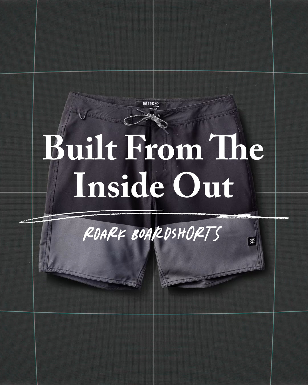 Exciting preview of Roark's adventure-ready boardshorts, featuring a man in athletic trunks ready for outdoor fun